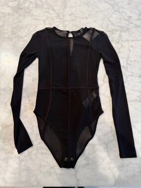 Forever 21 Black Long-Sleeve Mesh Panel One-Piece Bodysuit for Kids